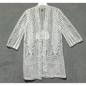 Chicos Womens White Embroidered Sheer Open Front Top Blouse Size 1/Large